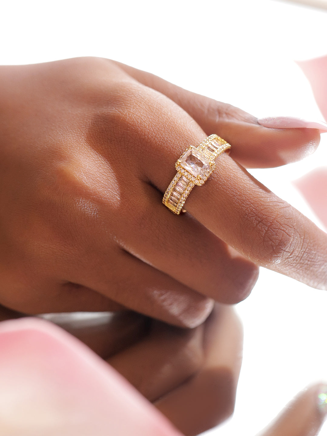 Crystal Studded Gold Toned Ring