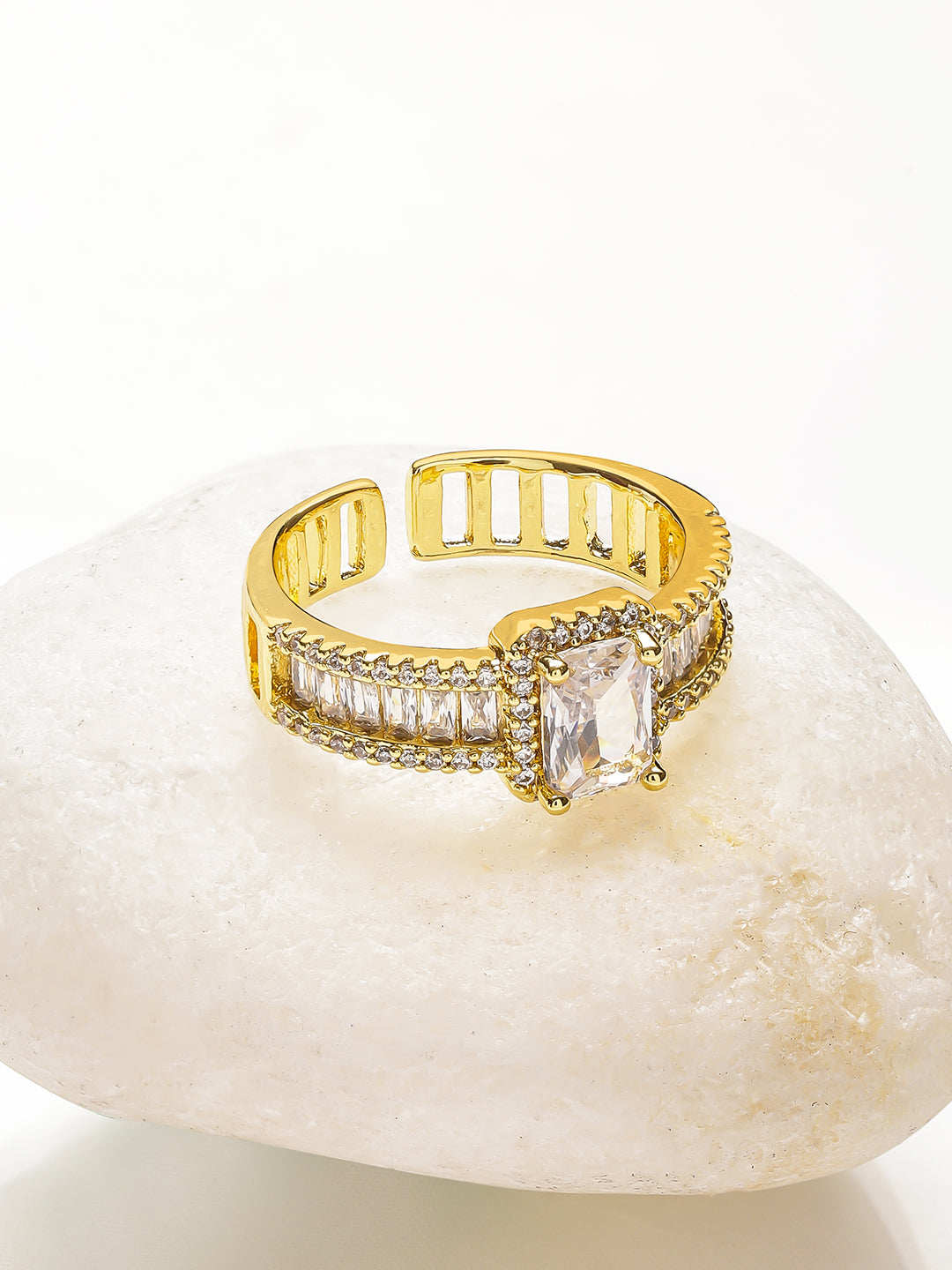 Crystal Studded Gold Toned Ring