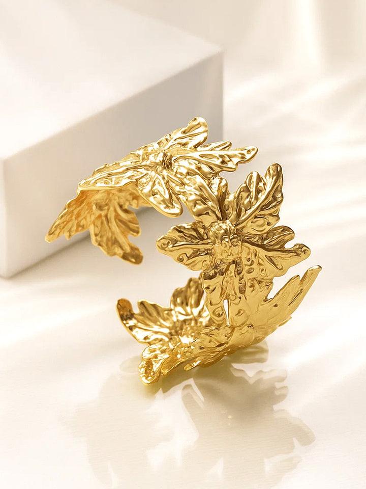 Floral Design Golden Cuff Bracelet