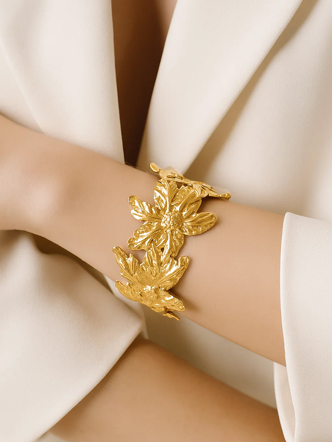 Floral Design Golden Cuff Bracelet