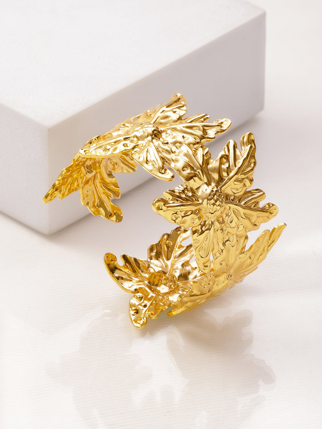 Floral Design Golden Cuff Bracelet