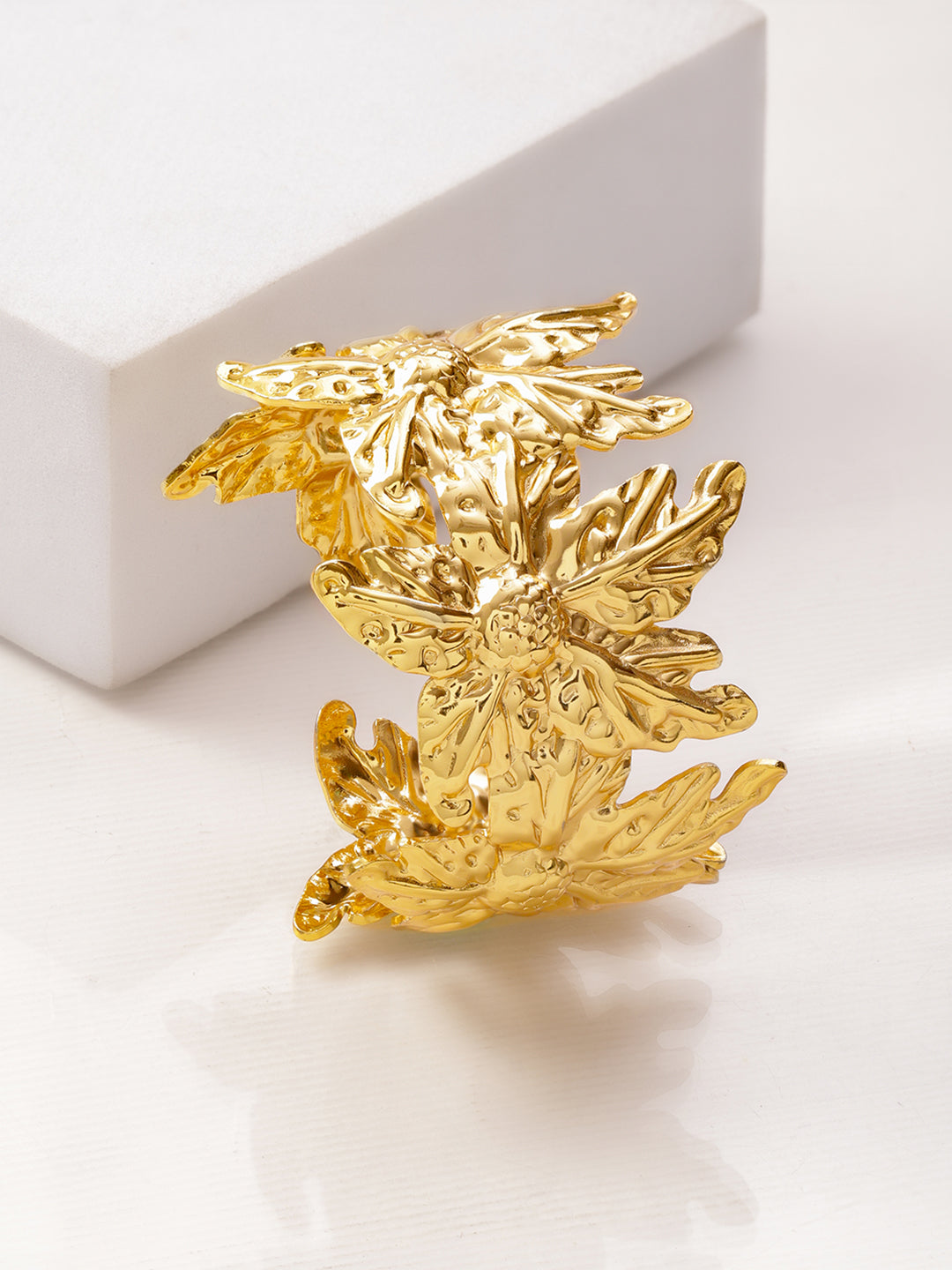 Floral Design Golden Cuff Bracelet