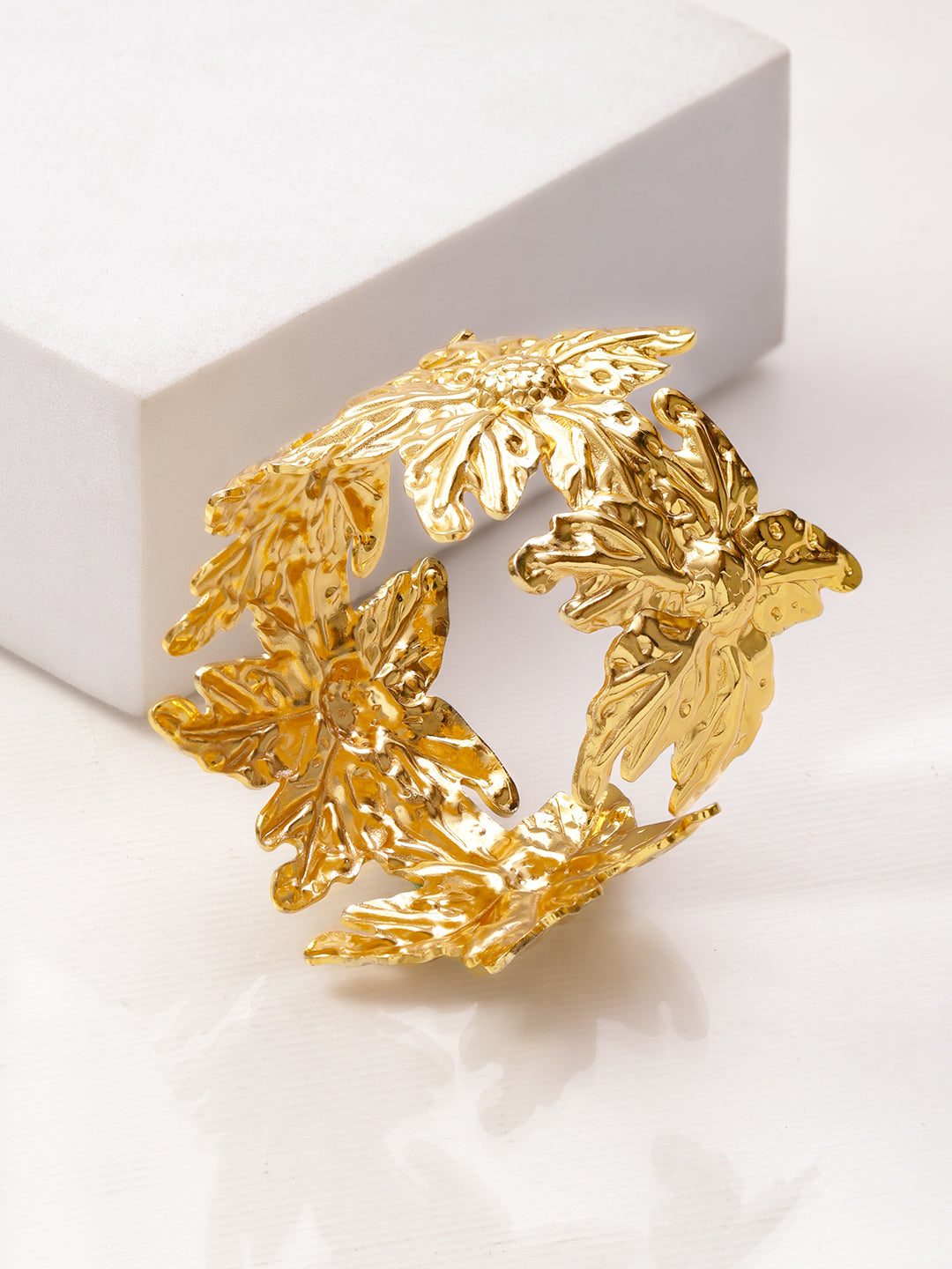 Floral Design Golden Cuff Bracelet