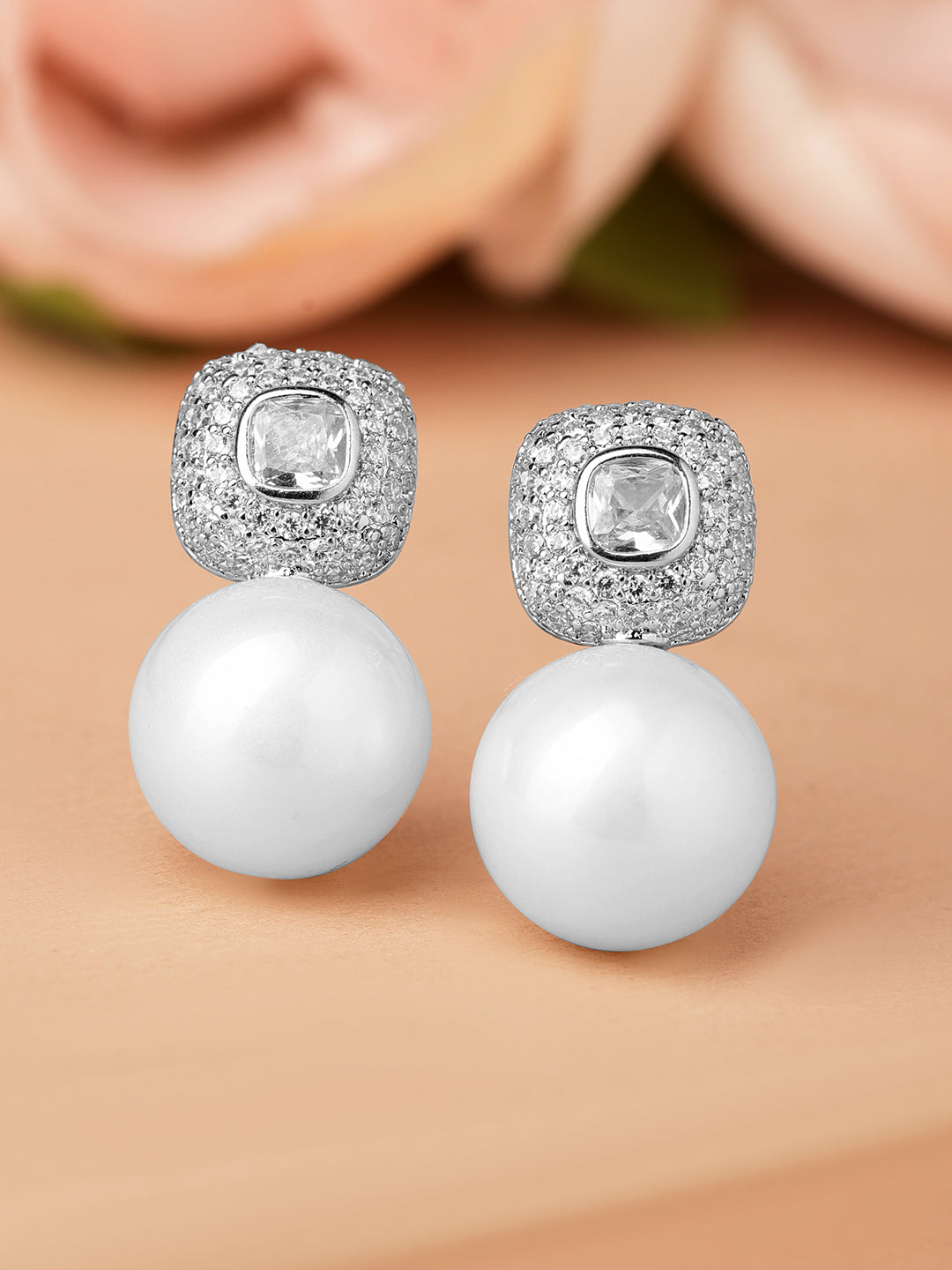 Sophisticated Pearl American Diamond Zirconia Drops