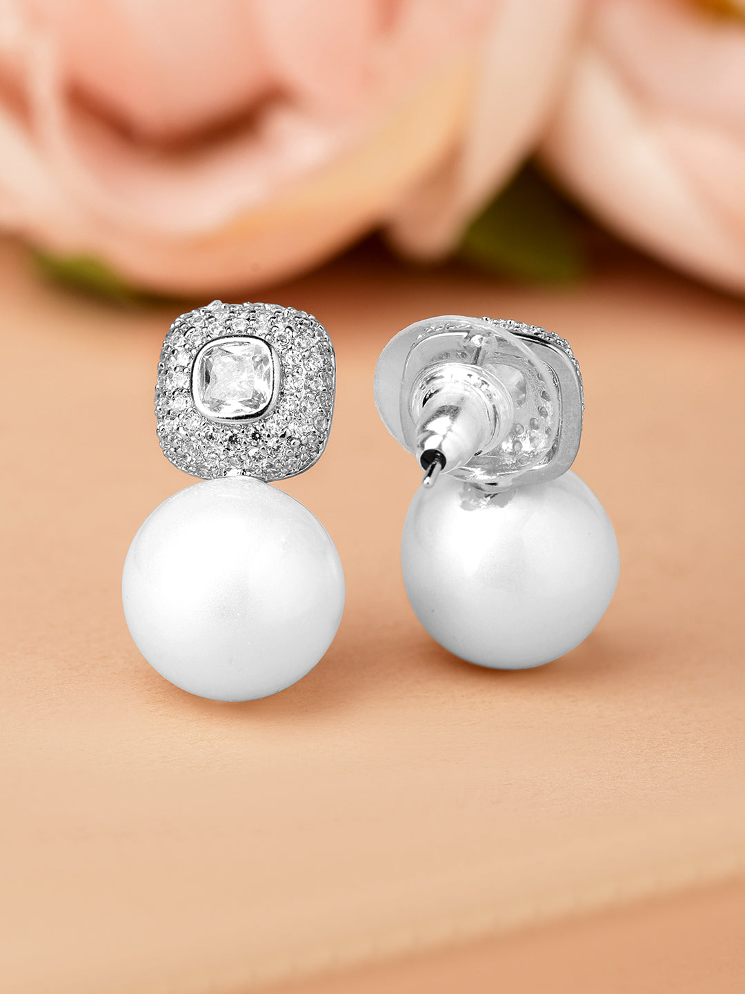 Sophisticated Pearl American Diamond Zirconia Drops