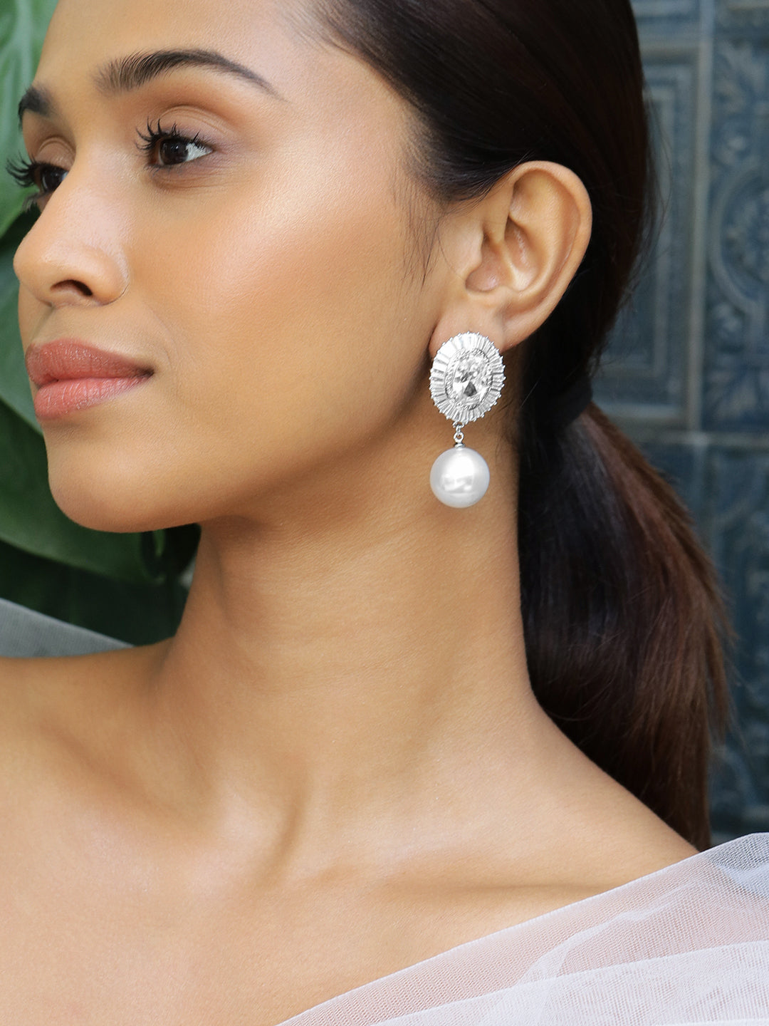 Pearl & American Diamond Zirconia Framed in Geometry