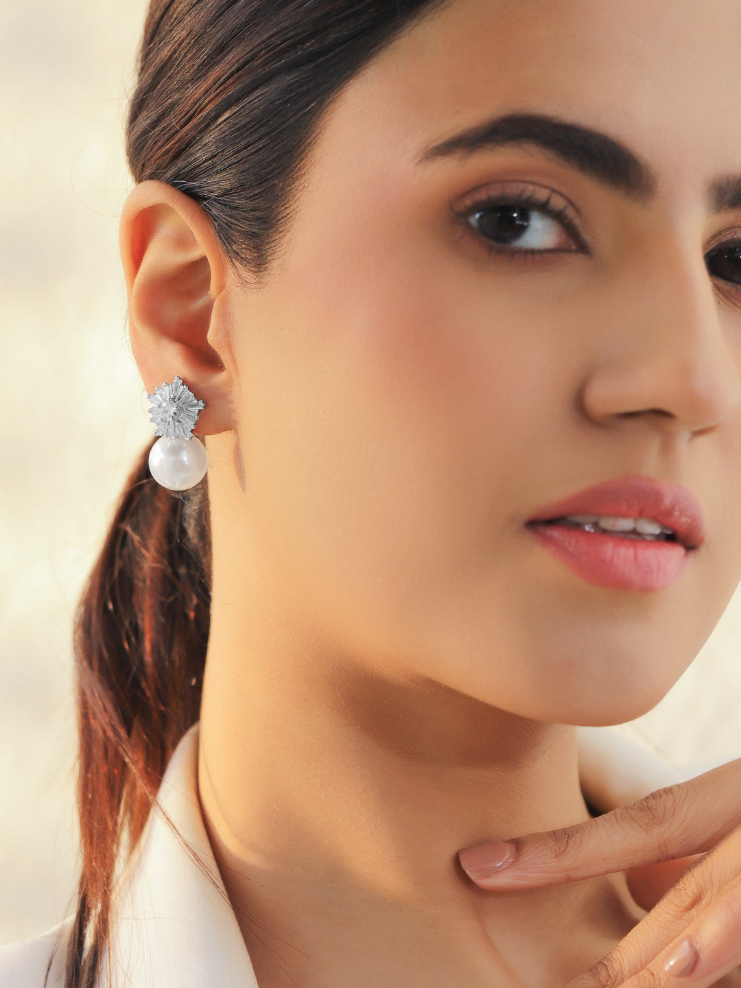 Floral Pearl Stud Silver Earrings