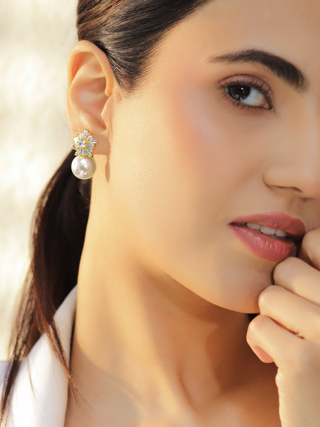 Snowflake Crystal Pearl Drop Earrings