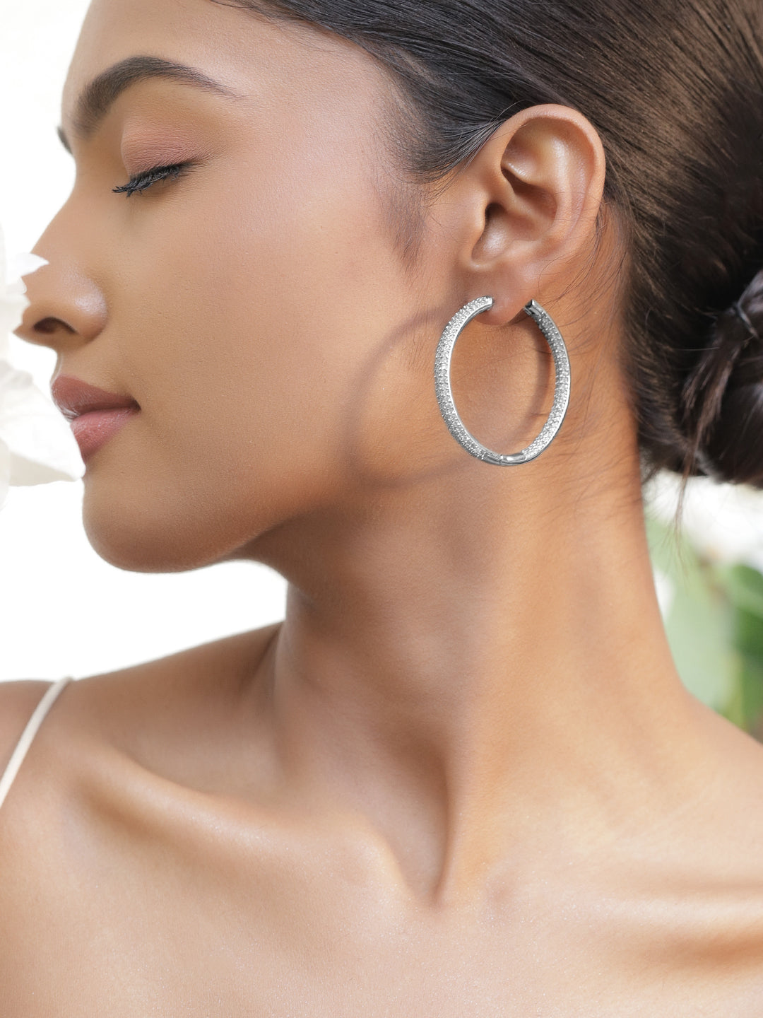 Crystal Studded Large Hoop Earrings