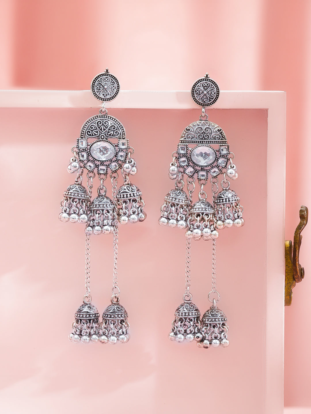 Oxidised Wedding Ghungroo Long Jhumka Earrings