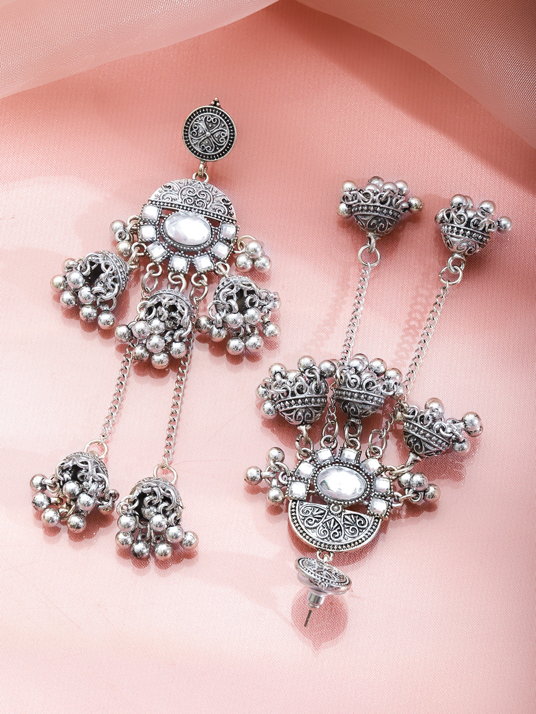 Oxidised Wedding Ghungroo Long Jhumka Earrings