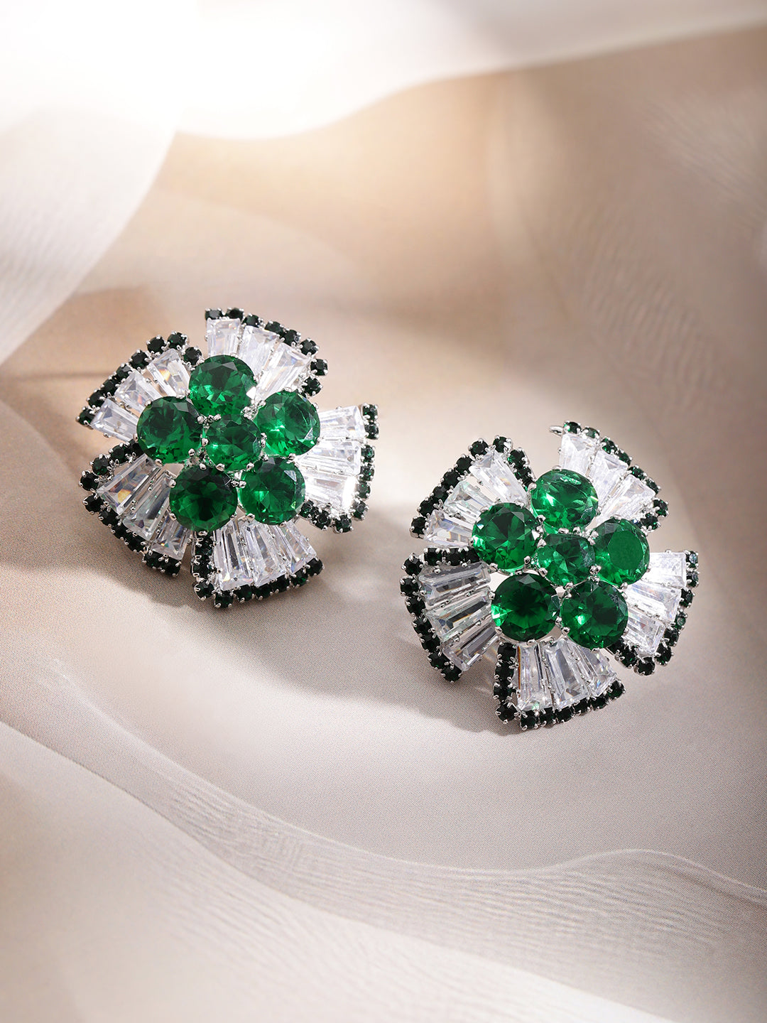 Bold Chic Emerald and Crystal Stud Earrings