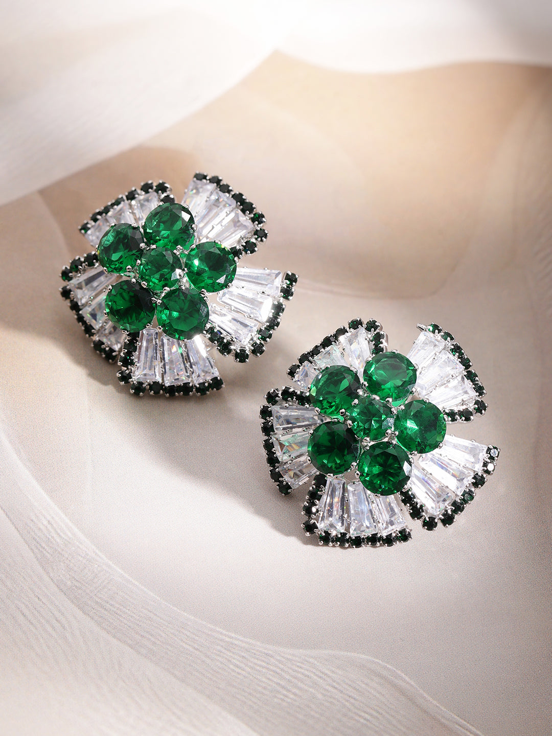 Bold Chic Emerald and Crystal Stud Earrings