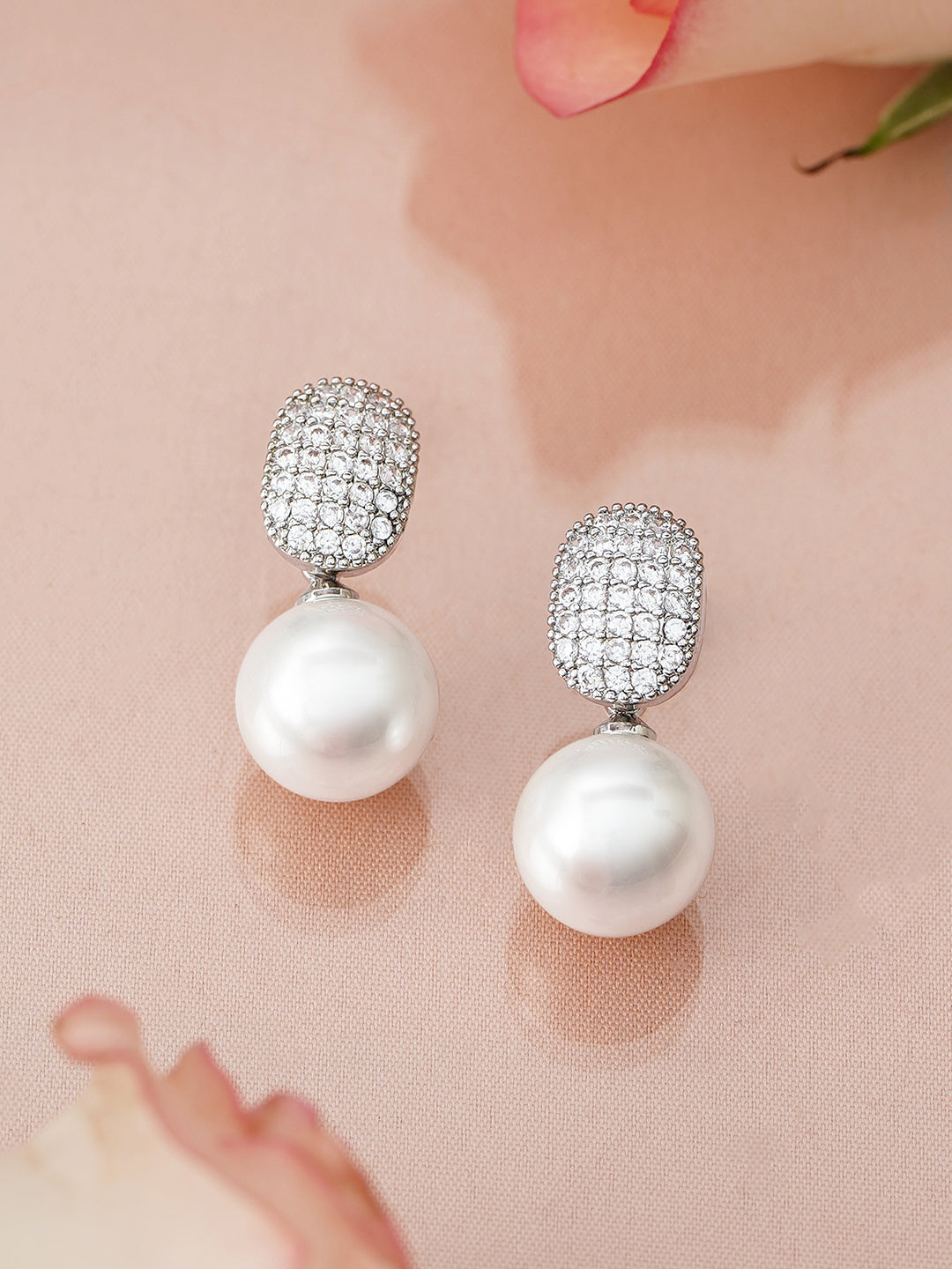 American Diamond Zirconia Pearl Drop Earrings