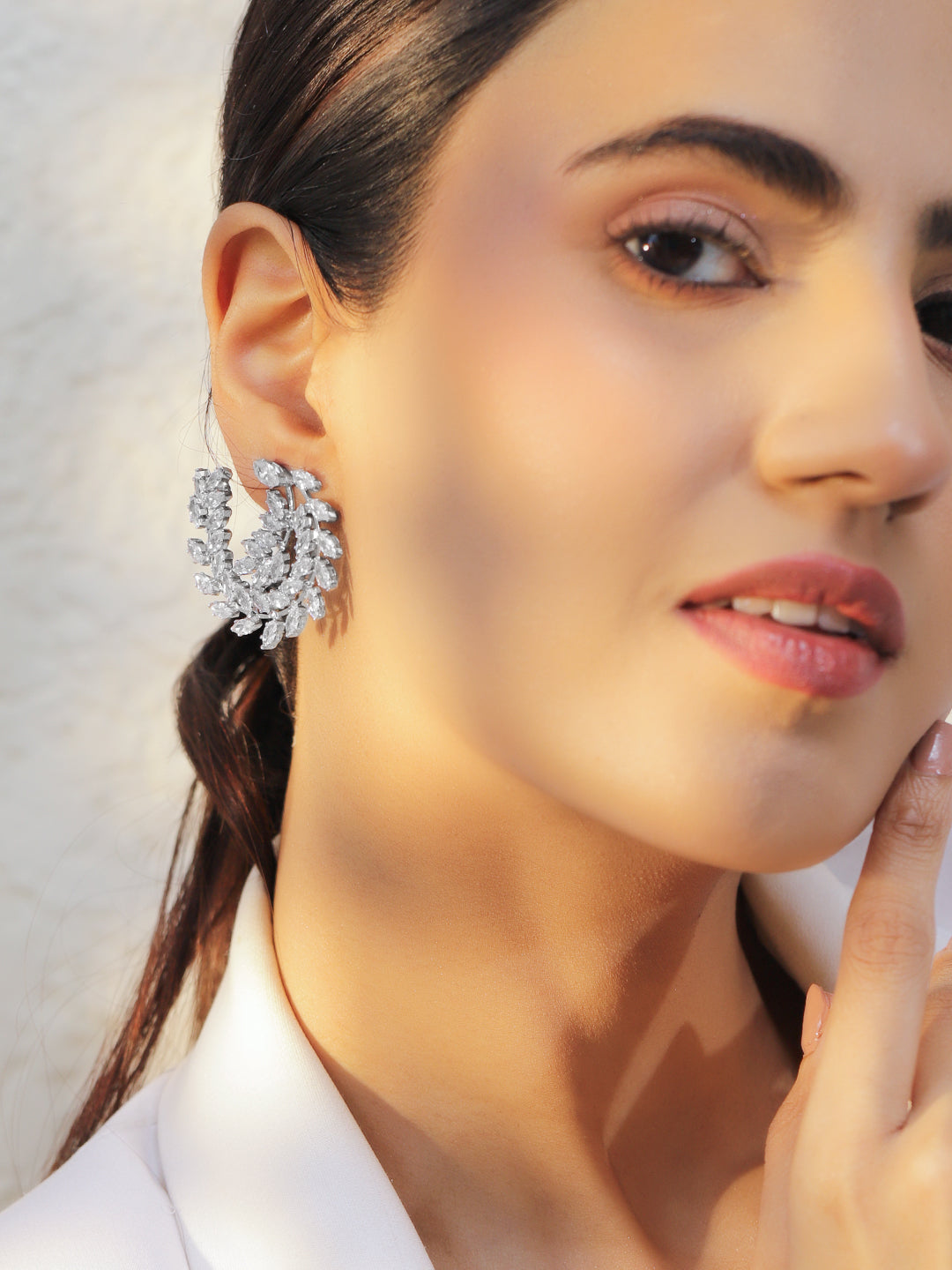 Silver Leaf Spiral Statement Stud Earrings
