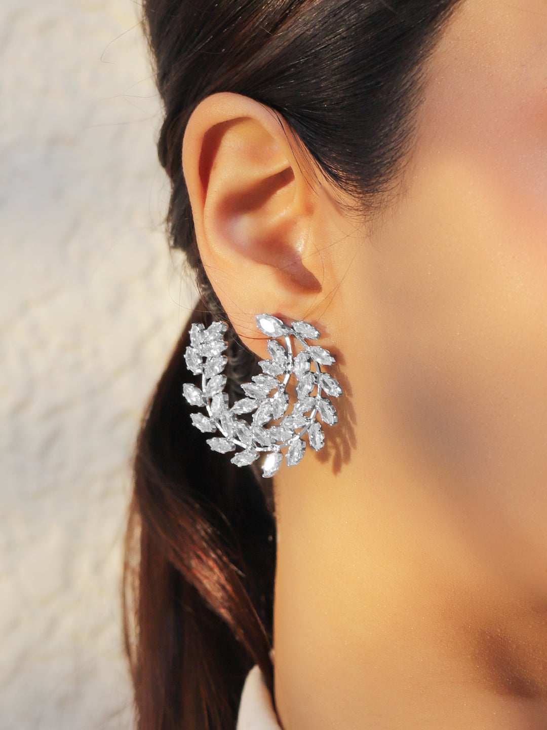Silver Leaf Spiral Statement Stud Earrings