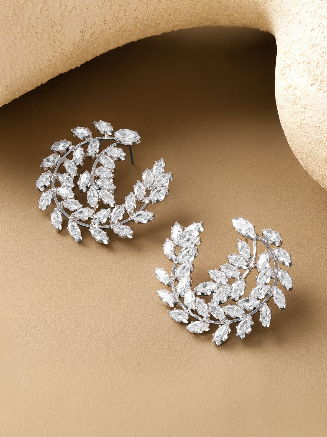 Silver Leaf Spiral Statement Stud Earrings