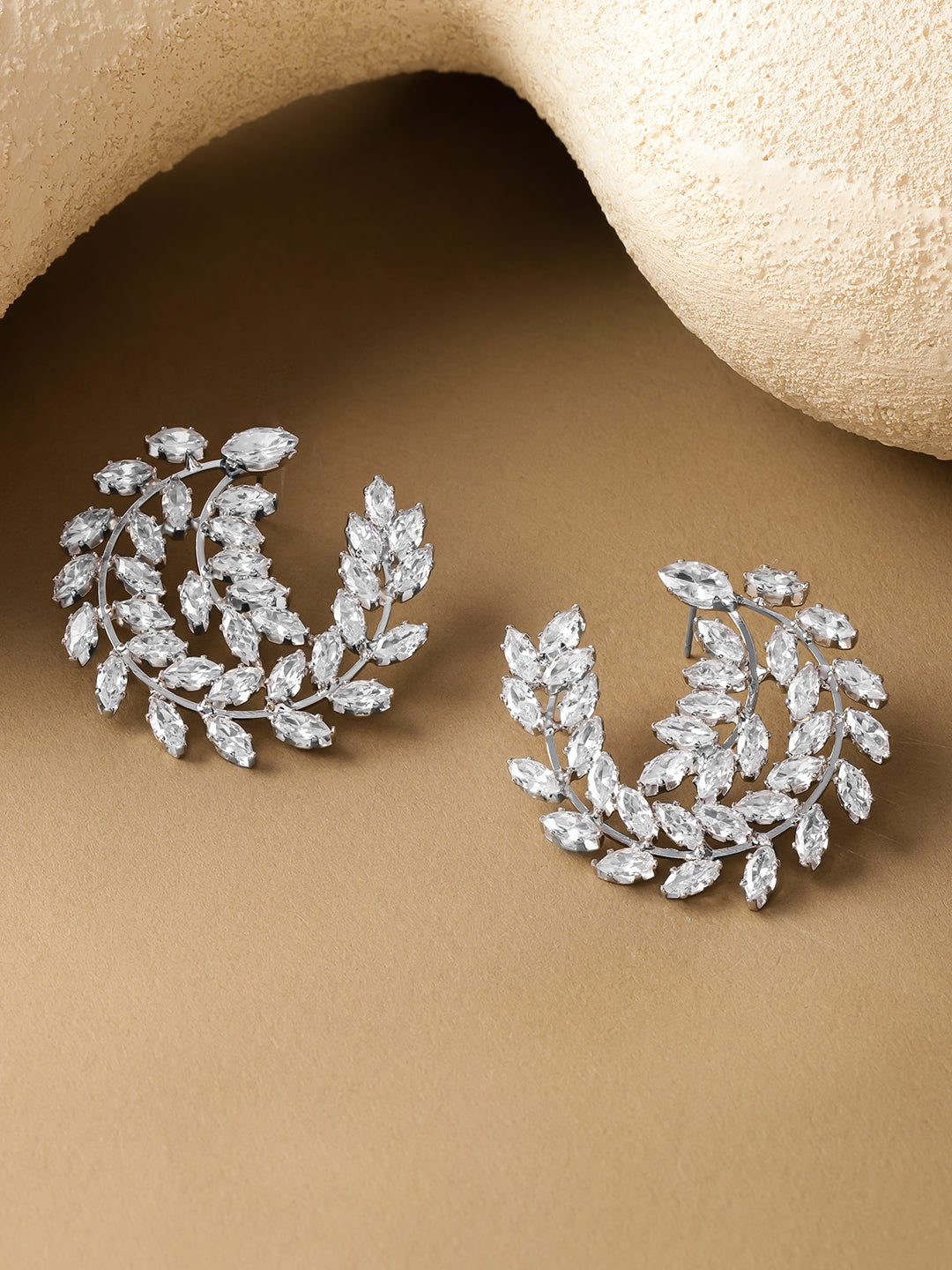 Silver Leaf Spiral Statement Stud Earrings