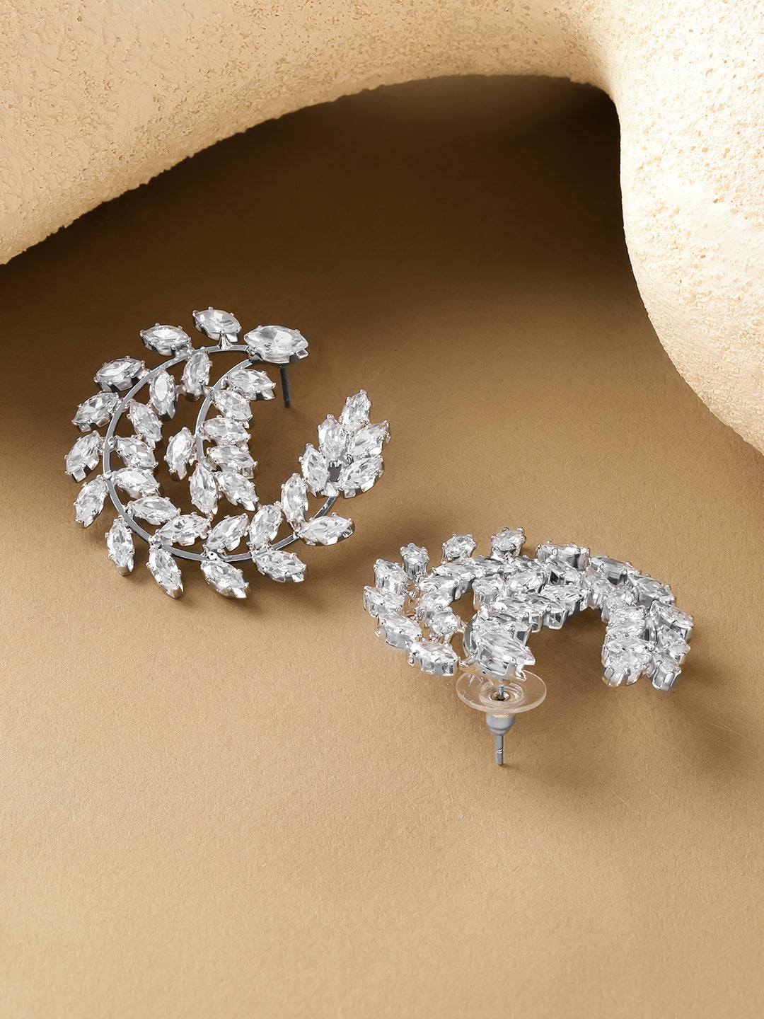 Silver Leaf Spiral Statement Stud Earrings