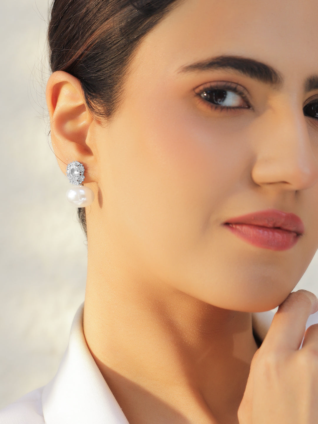 Pearl American Diamond Zirconia Oval Drops