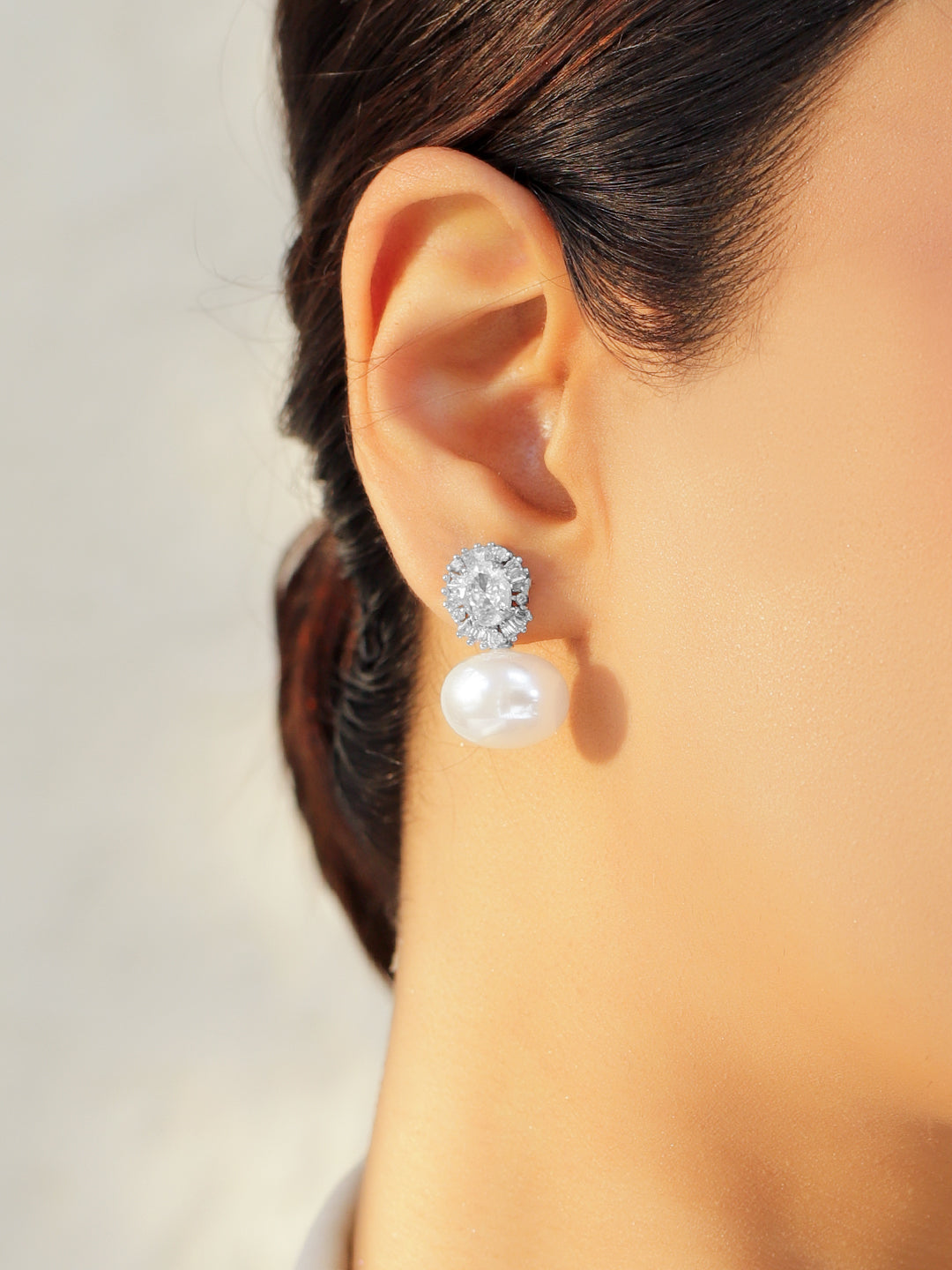 Pearl American Diamond Zirconia Oval Drops