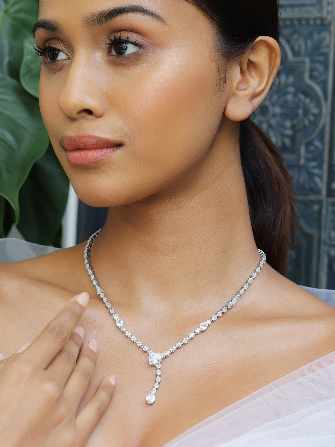 Crystal Studded White Necklace