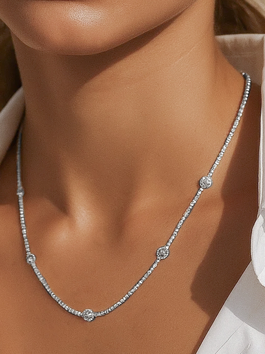 Minimal American Diamond Zirconia Studded Necklace
