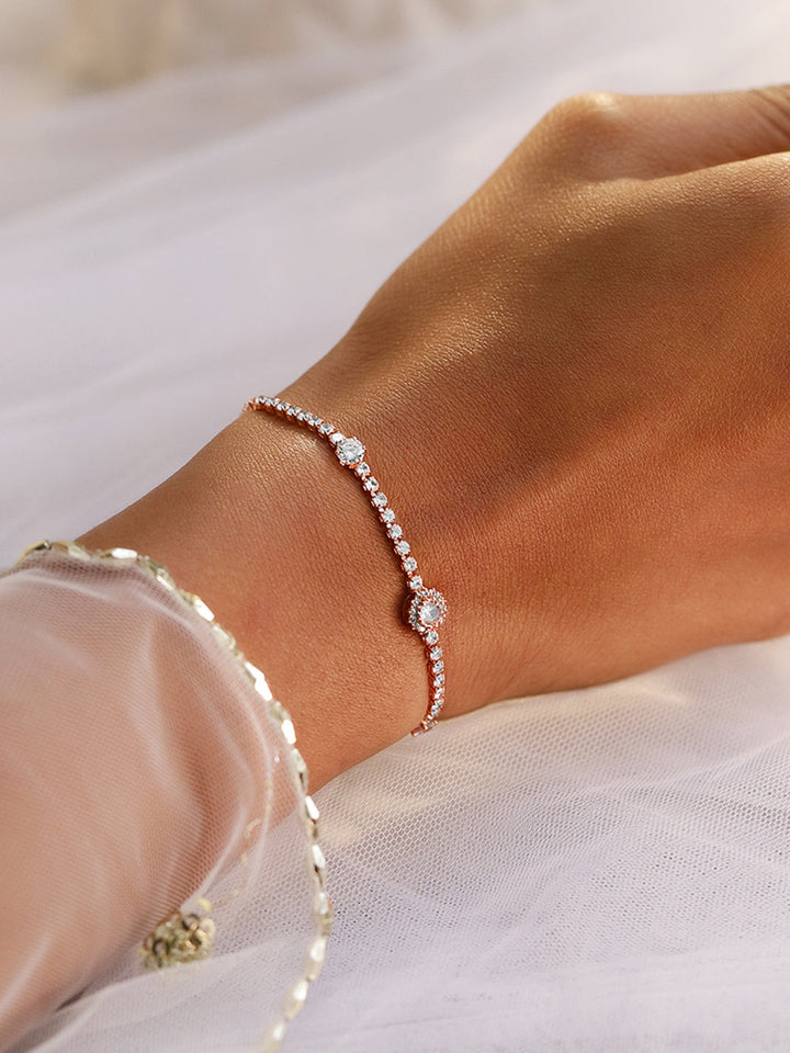 Rubans 18K Rose Gold-Plated Cubic Zirconia Studded Tennis Bracelet