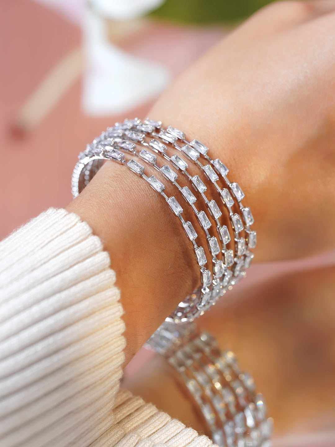 White Crystal Studded Multi-Strand Bracelet