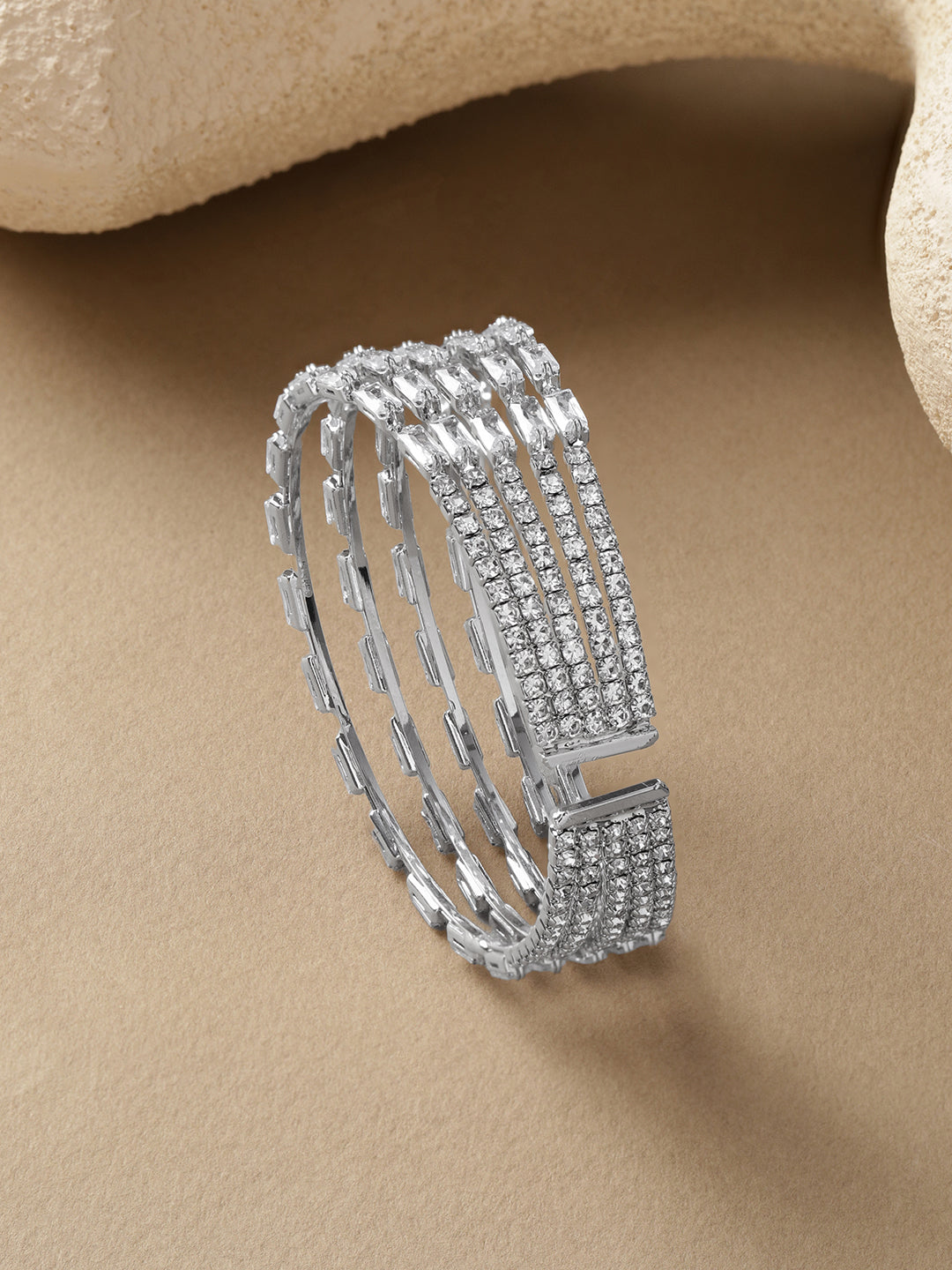 White Crystal Studded Multi-Strand Bracelet