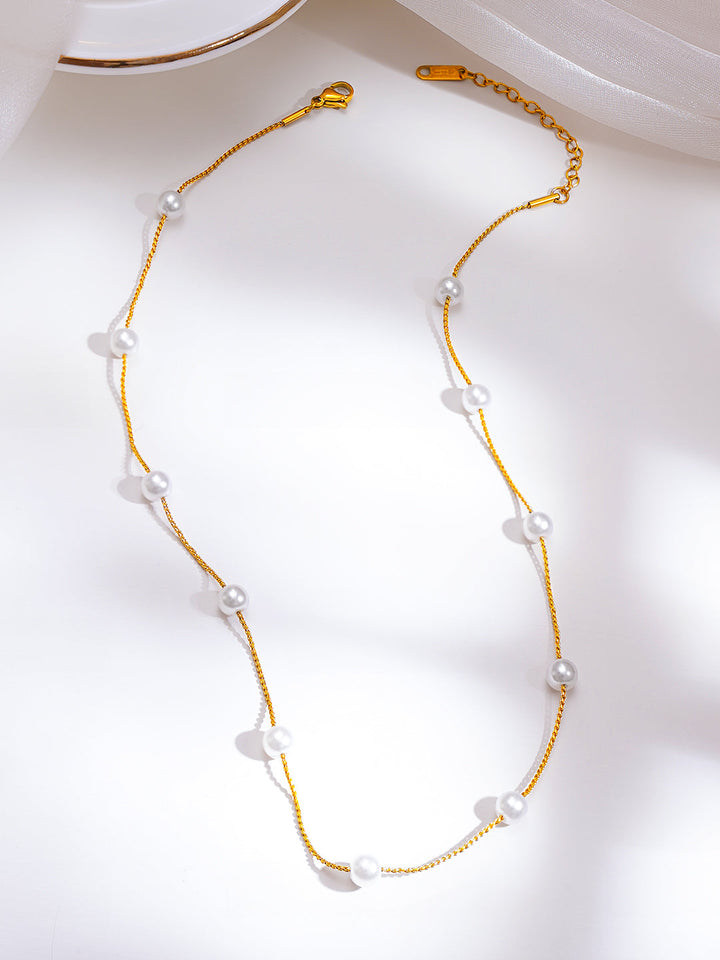 Demi Fine 18K Gold Plated Stainless Steel Pearl Beaded Chain Necklace