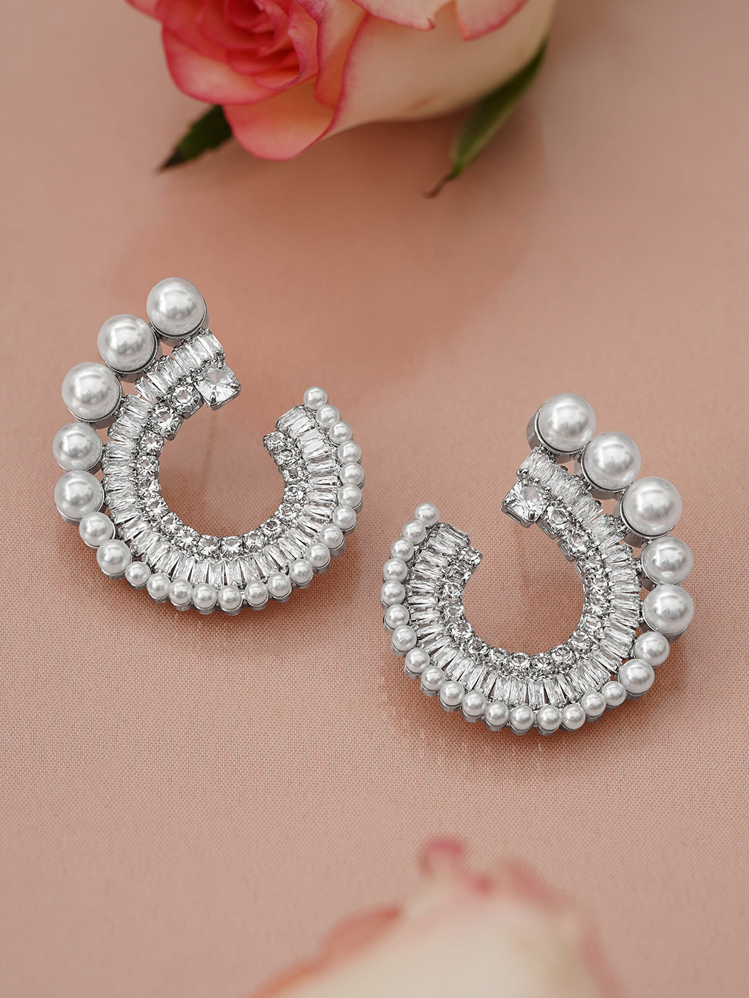 American Diamond Zirconia Pearl White Studs