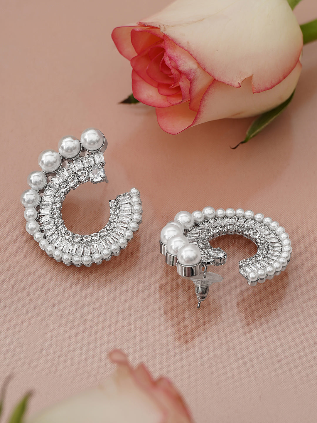 American Diamond Zirconia Pearl White Studs