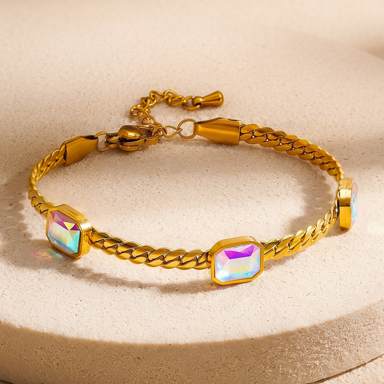 Demi Fine 18K Gold Plated Stainless Steel Rainbow Crystal Chain Bracelet
