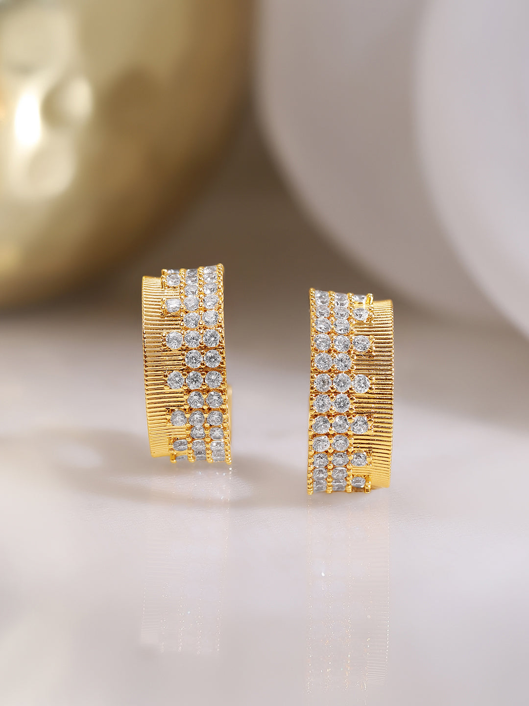 Gold Plated Pave American Diamon Statement Hoop Earrings