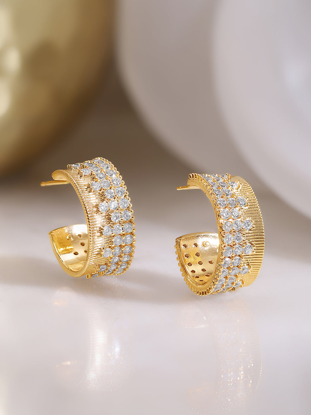 Gold Plated Pave American Diamon Statement Hoop Earrings