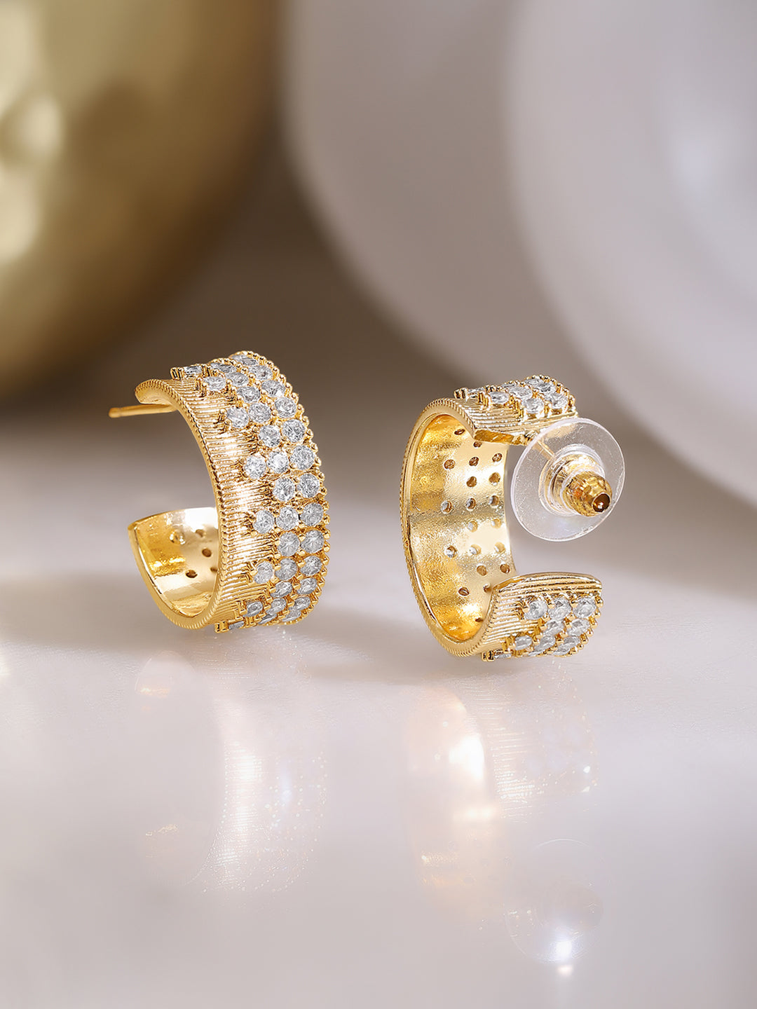 Gold Plated Pave American Diamon Statement Hoop Earrings