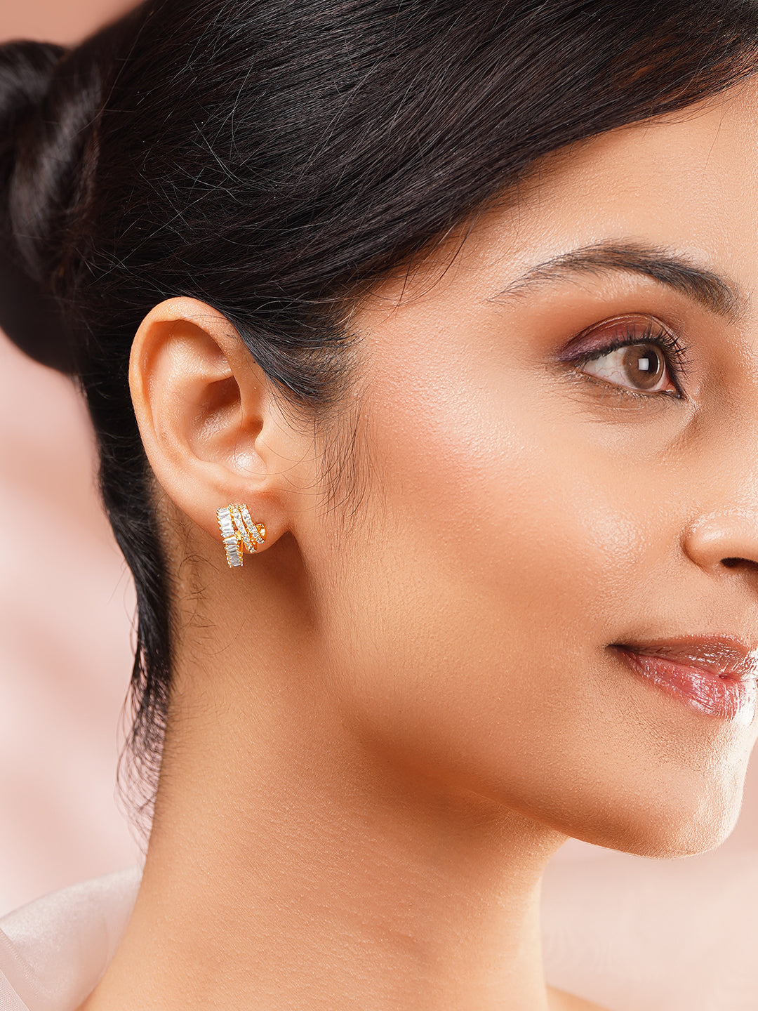 Gold Plated Baguette Crystal Multi-Row Hoop Earrings