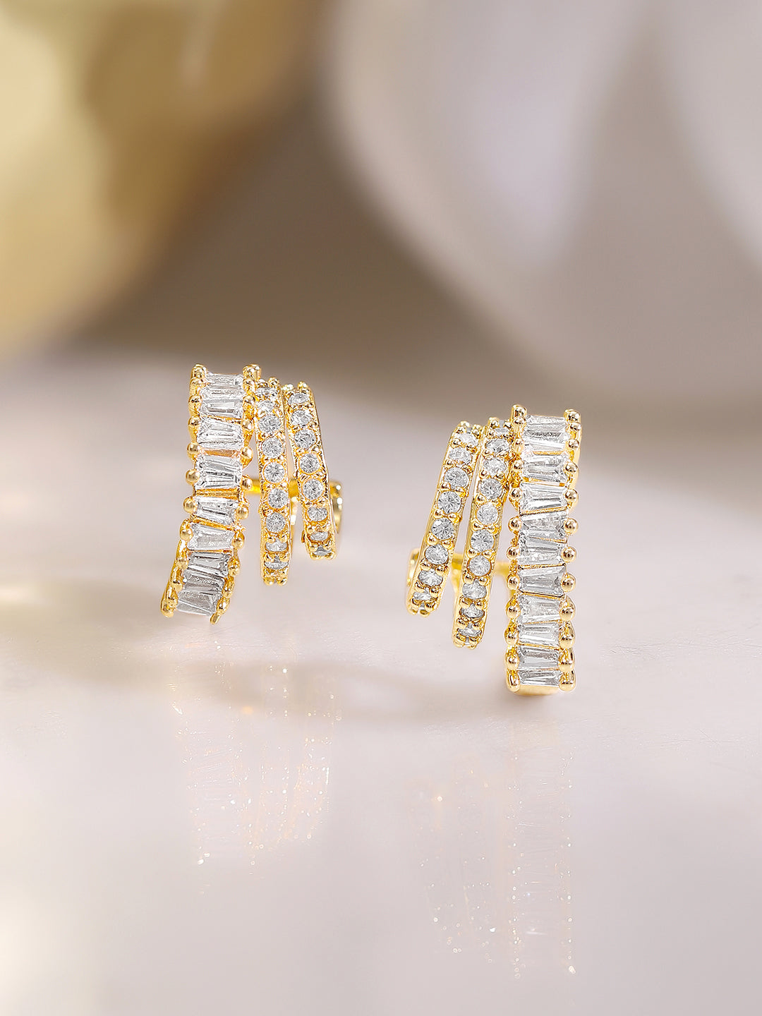 Gold Plated Baguette Crystal Multi-Row Hoop Earrings