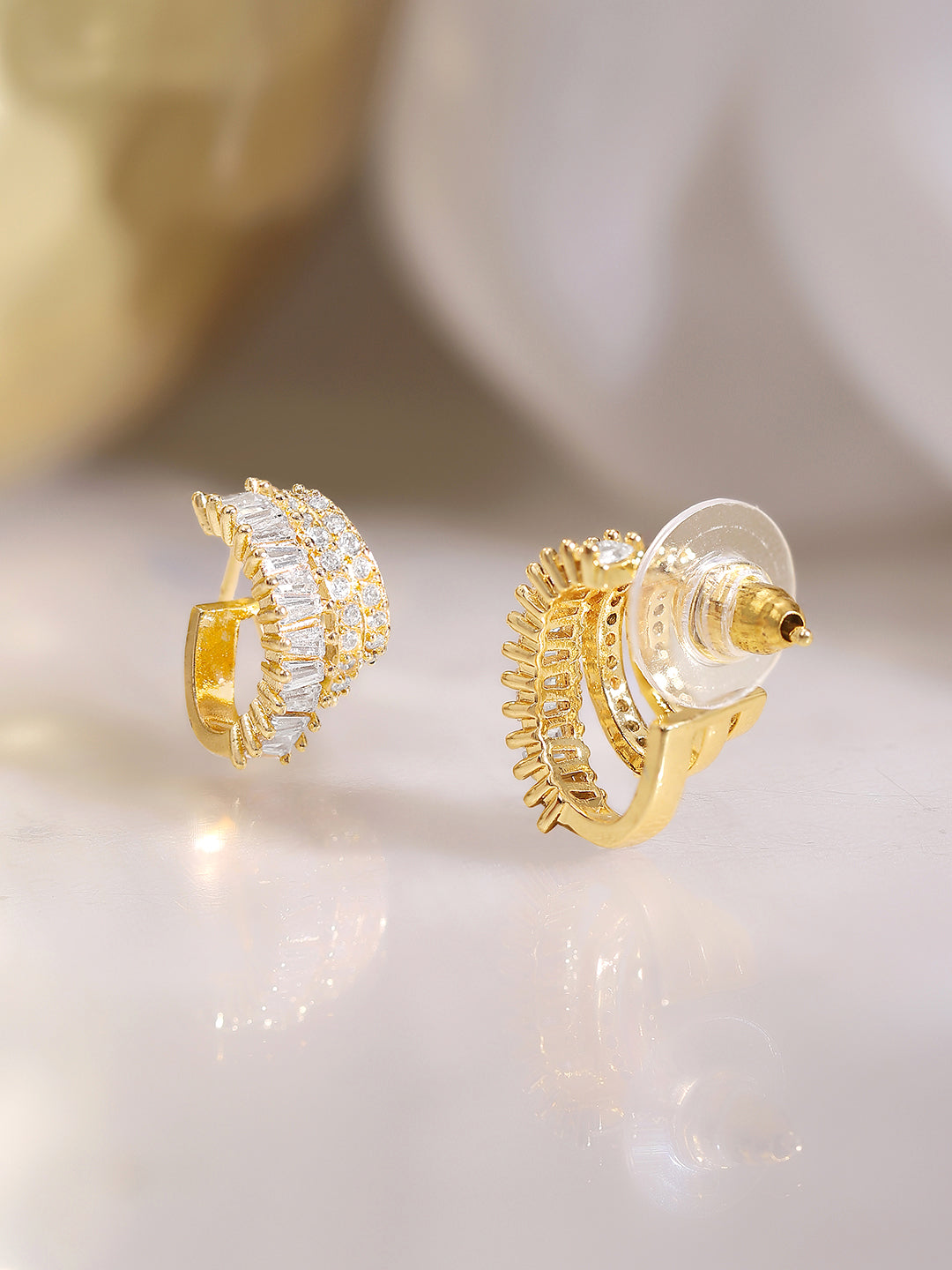 Gold Plated Baguette Crystal Multi-Row Hoop Earrings