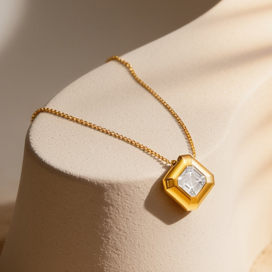 Demi Fine 18K Gold Plated Stainless Steel Geometric Crystal Pendant Necklace