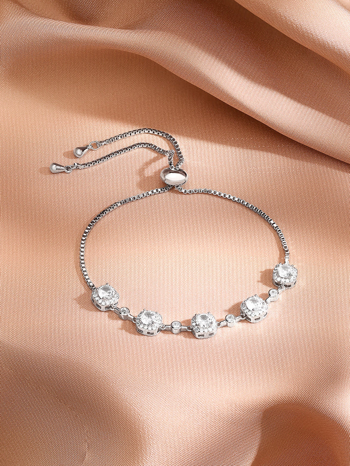 Rhodium Plated Cubic Charm Bracelet