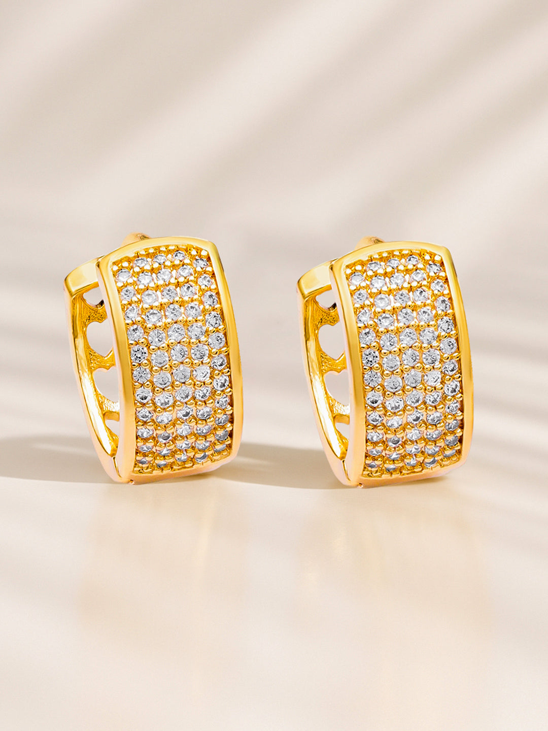 White Studded Gold Toned Huggie Earrings