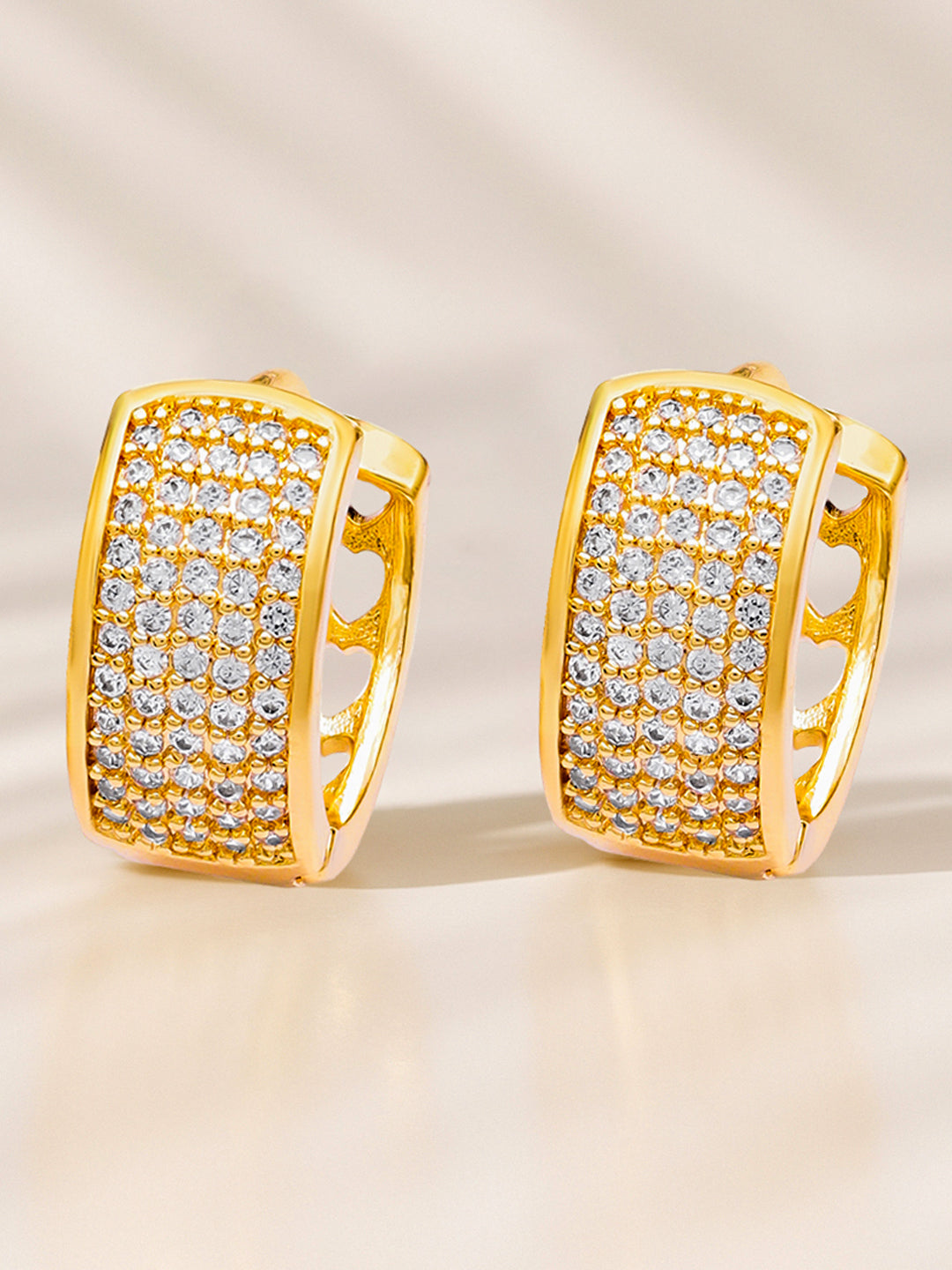 White Studded Gold Toned Huggie Earrings