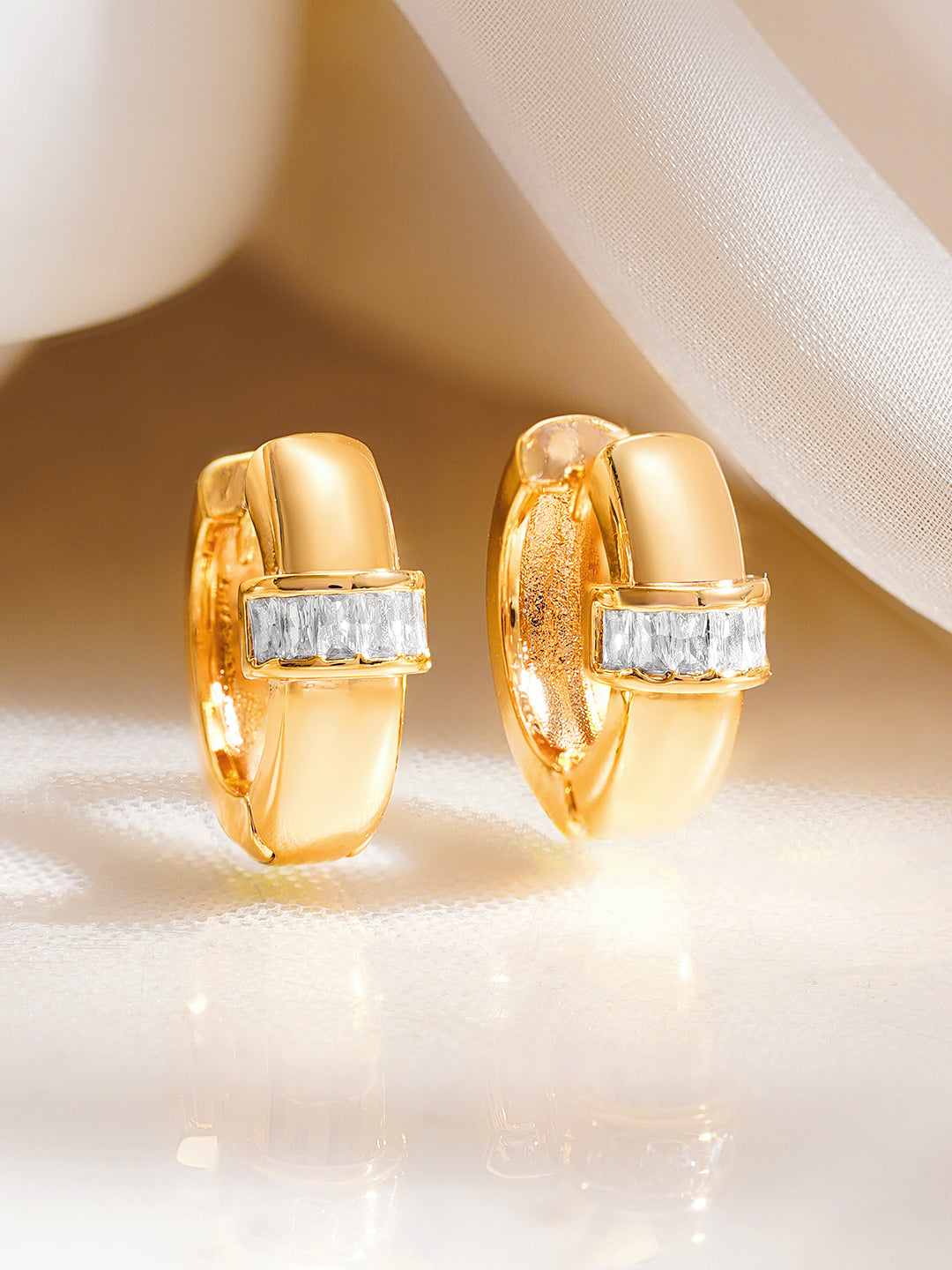 Gold Plated Crystal Baguette Hoop Earrings