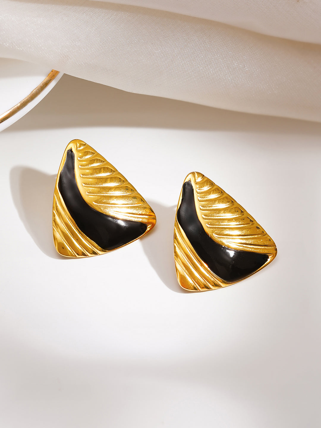 Demi Fine 18K Gold Plated Stainless steel Black & Gold Sculpted Studs Earrings