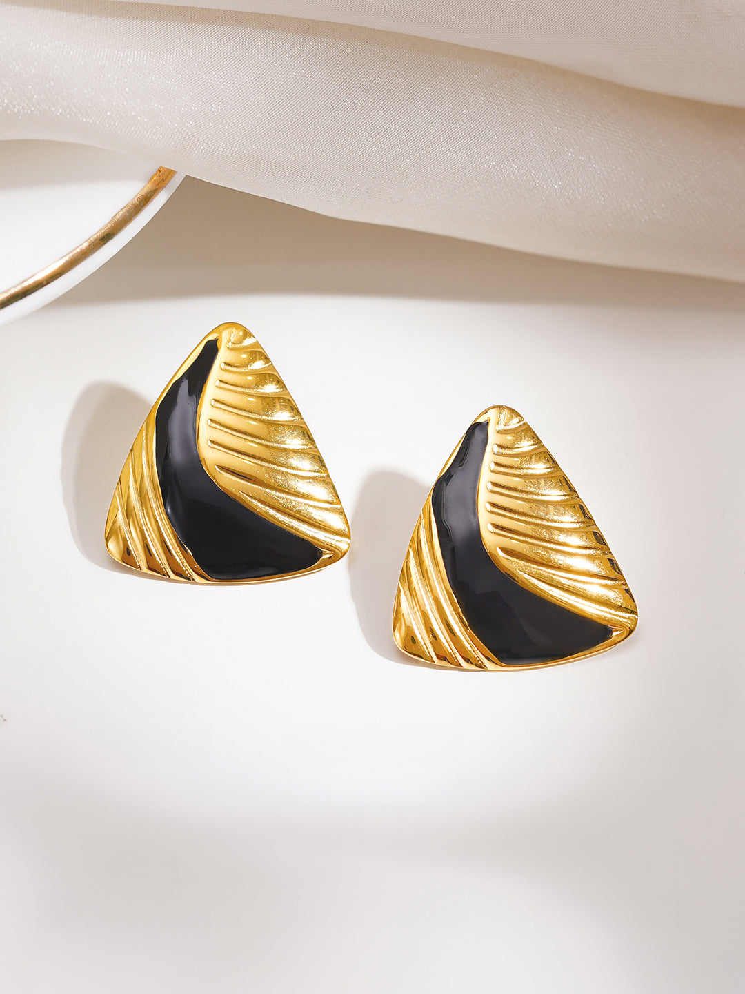 Demi Fine 18K Gold Plated Stainless steel Black & Gold Sculpted Studs Earrings