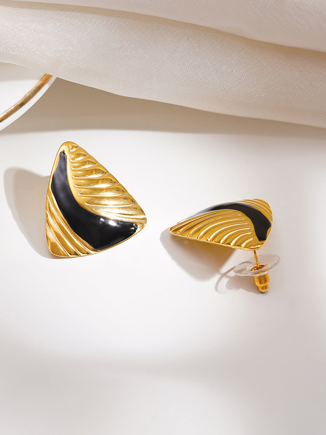 Demi Fine 18K Gold Plated Stainless steel Black & Gold Sculpted Studs Earrings