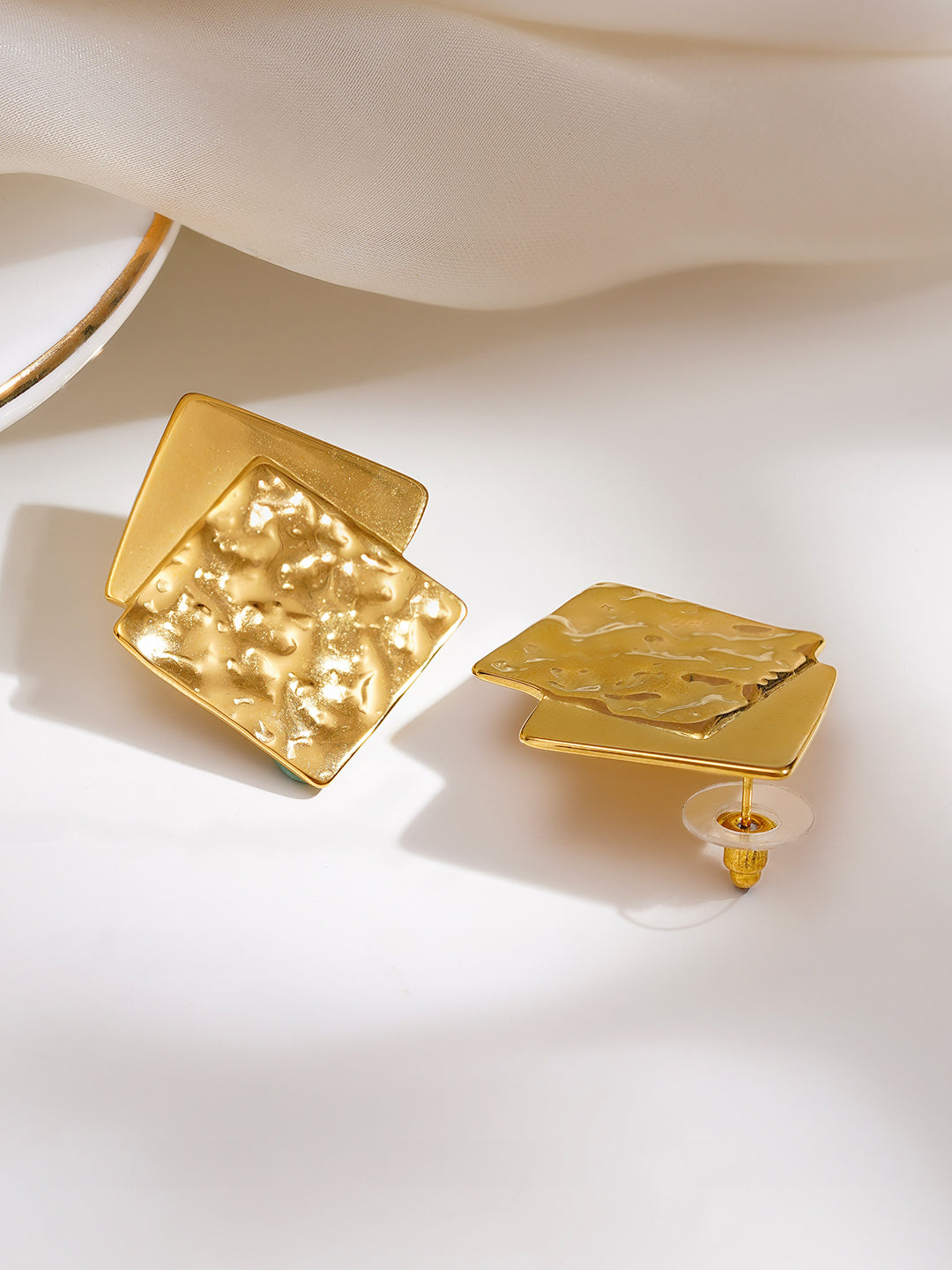 Demi Fine 18K Gold Plated Stainless steel Dual Square Statement Studs