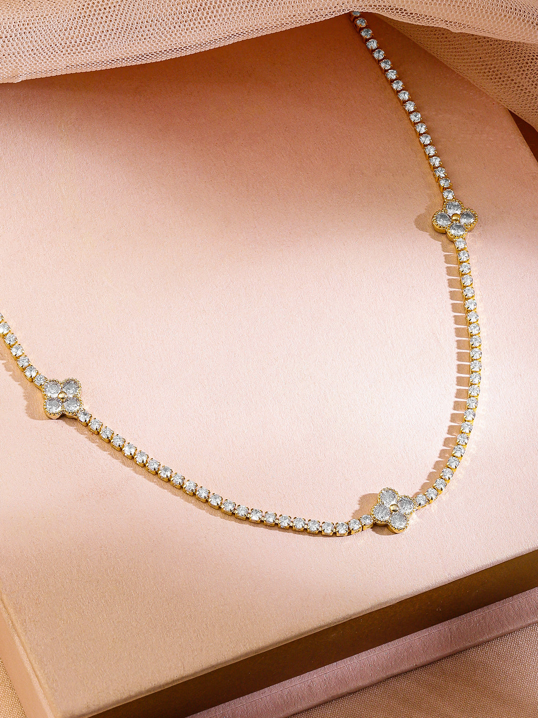 Floral Charms American Diamond Zirconia Necklace Chain